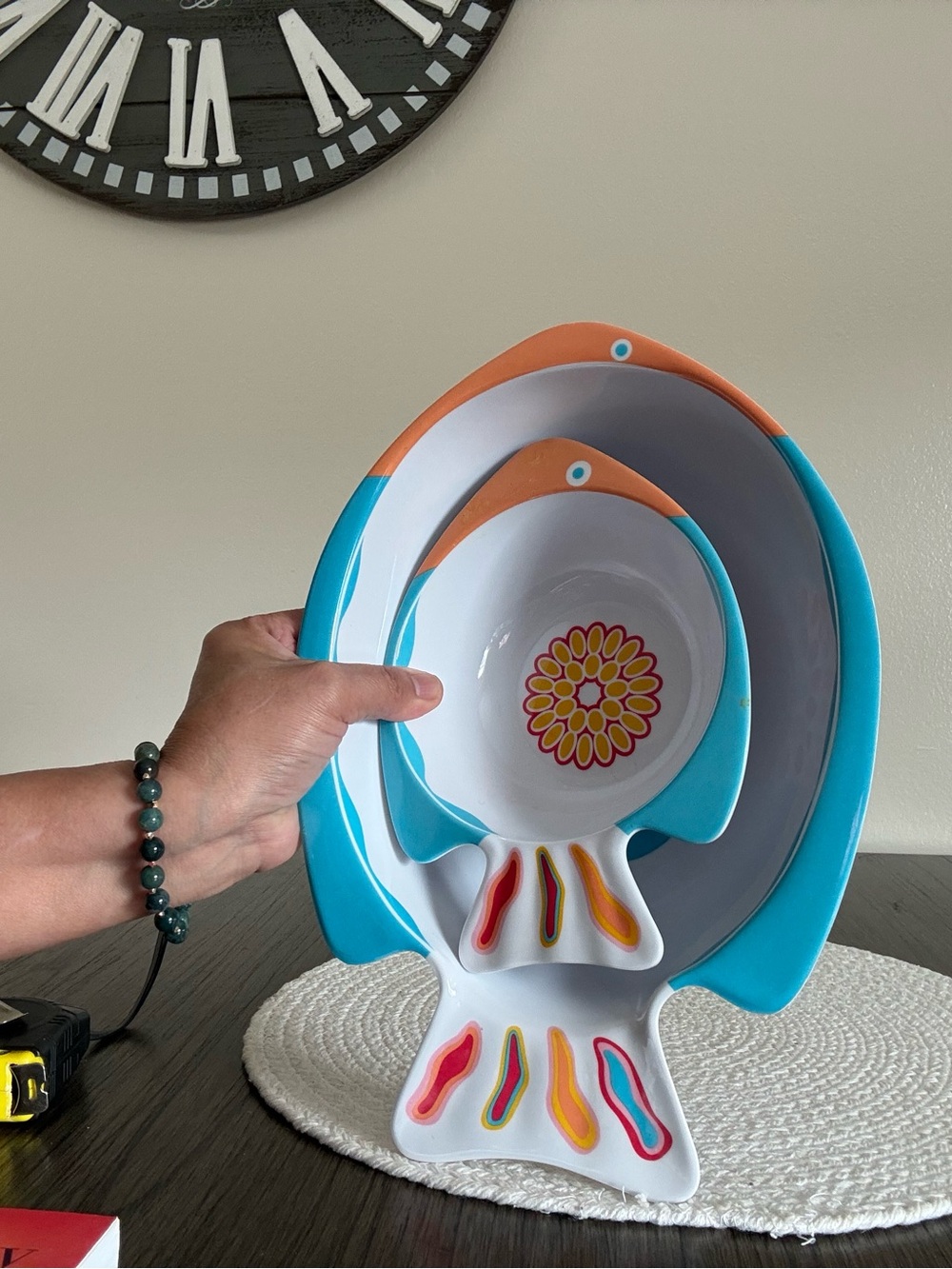 Colorful Fish-Shaped Melamine Bowl Set - Turquoise & Orange